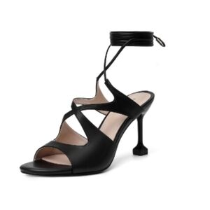Black Lace-Up Heeled Sandals for Women